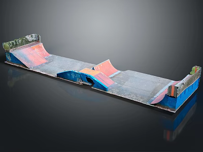 Colorful Skateboard Ramp Structure With Blue Pink Slopes And Weathered Surfaces 3d model