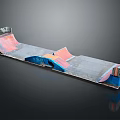 Colorful Skateboard Ramp Structure With Blue Pink Slopes And Weathered Surfaces