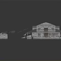 3D Model of Wooden House Structure with Construction Components and Parts