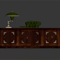 Classic Wooden Office Desk Featuring Green Leather Top And Ornate Carved Details With Matching Chair