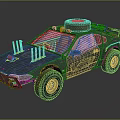 Modified Blue Off Road Vehicle With Worn Body Spare Tire Skull Decoration And Large Tires