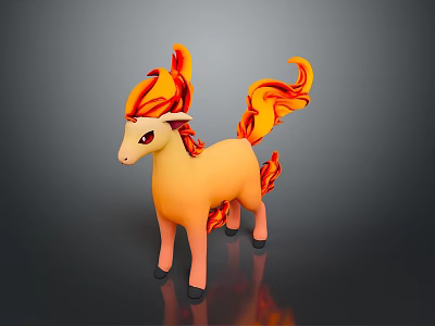 Flame Pony Toy Figure With Orange Mane And Curled Flame Tail Standing Pose 3d model