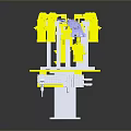 Industrial Equipment With Yellow Robotic Arms On Automated Platform Support Structure