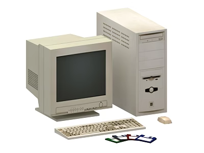 Vintage Desktop Computer Setup With Monitor Tower Keyboard Mouse And Cables 3d model