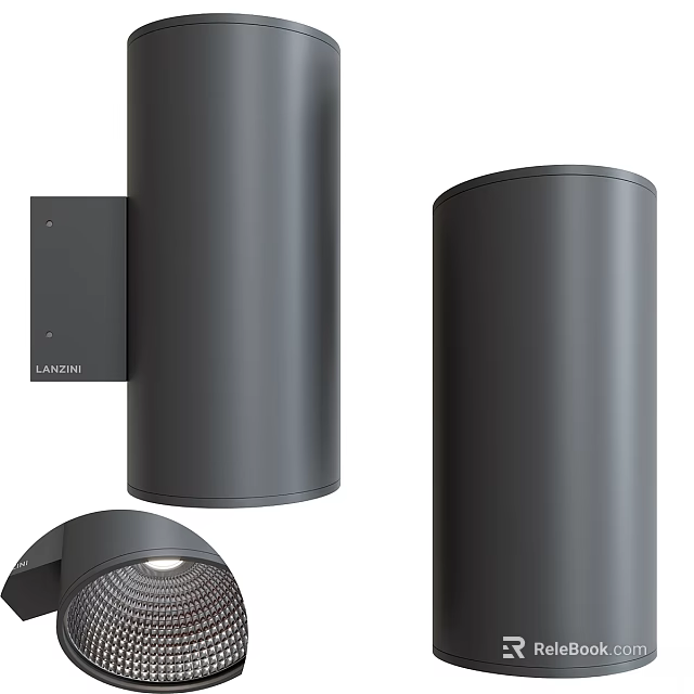 Modern Black Cylindrical Wall Light With Mounted Design And Illuminated Source 3d model 