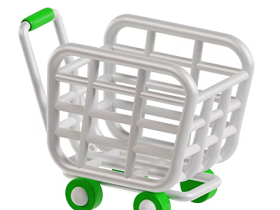 White Mini Shopping Cart Decorative Ornament Set Featuring Green Handle And Wheels For Shelf Decor 3d model