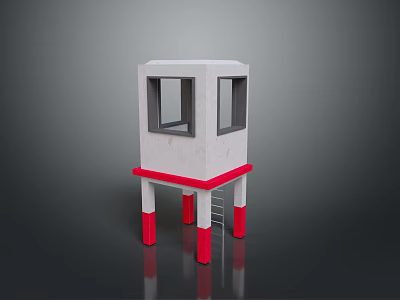 Small White Tower Model With Red Pillars Base Windows And Ladder 3d model