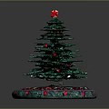 Green Christmas Tree With Red Star On Top And Decorative Red Ornaments Base