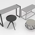 Modern Furniture Set with Concrete Top and Metal Frame Gray Black Bench and Stools