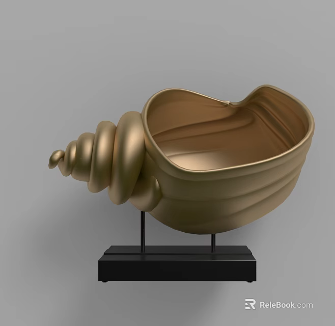 Golden Conch Shaped Decorative Ornament Set With Black Base Stand 3d model 