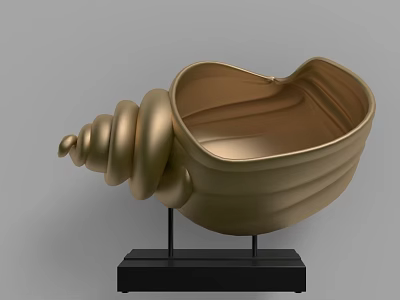 Golden Conch Shaped Decorative Ornament Set With Black Base Stand 3d model