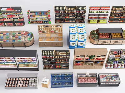 Diverse Retail Display Shelves For Grocery Beverage Snack Merchandise With Multi Tiered Modern Design 3d model