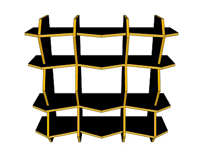 Modern Black and Gold Geometric Bookcase with Multi-tiered Shelves and Elegant Structure 3d model