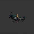 Male Character Standing Next To Turquoise Plane With Propeller And Wing Emblems