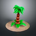 3D Model Palm Tree with Green Leaves and Brown Trunk on Sand Base