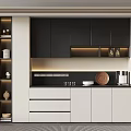 Modern Wine Cabinet Design In Open Kitchen With Black And White Cabinets And LED Lighting