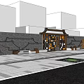 Traditional Chinese Feature Wall With Colorful Square Panels Tile Roof And Brick Wall In Plaza