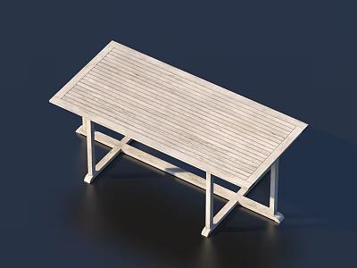 White Wooden Outdoor Table With Striped Tabletop And Cross Legs For Garden 3d model