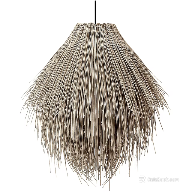 Natural Woven Rattan Chandelier with Hanging Strands Design for Bohemian Home Decor 3d model 