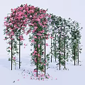 Arched Flower Covered Pergola With Pink And White Blooms And Climbing Vines