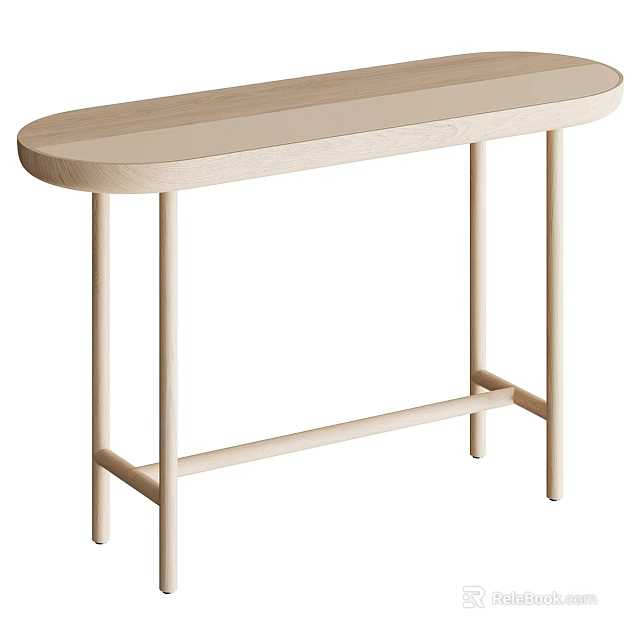 Minimalist Wooden Console Table With Oval Top Slender Legs And Natural Finish 3d model 