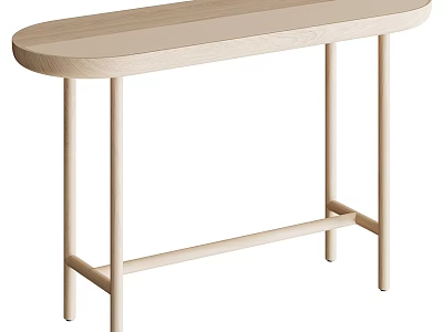 Minimalist Wooden Console Table With Oval Top Slender Legs And Natural Finish 3d model