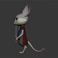 3D Game Movie Mouse Character With Large Ears Holding Sword And Blue Vest Green Pants