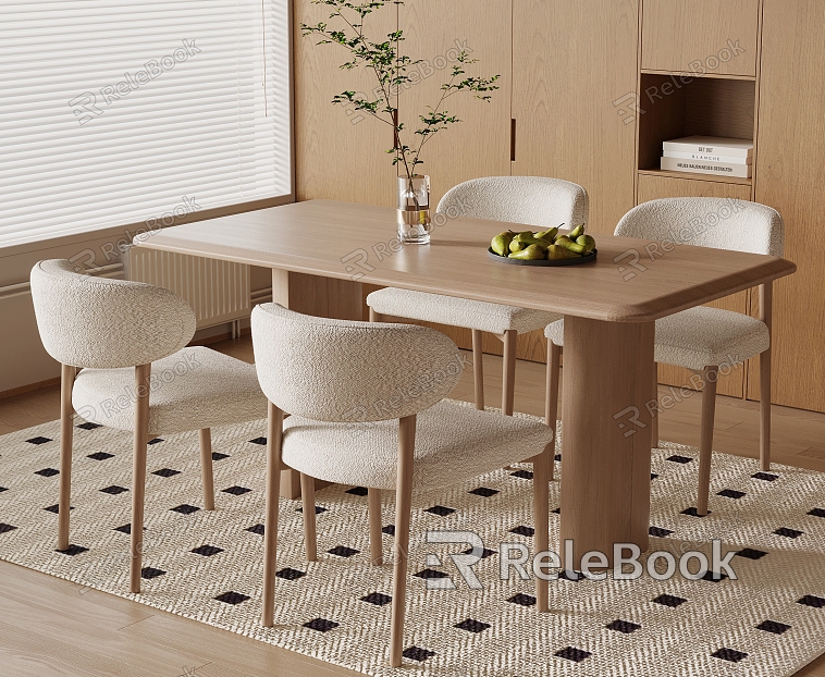 Cream wind dining table and chair combination model