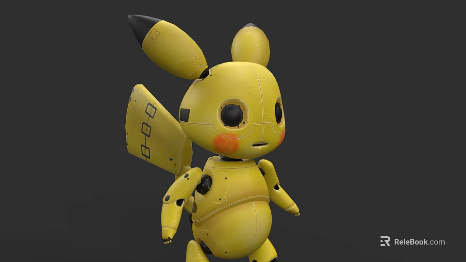 Yellow Mechanical Game Character With Hollow Eyes And Mechanical Ears 3d model 