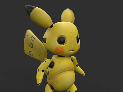 Yellow Mechanical Game Character With Hollow Eyes And Mechanical Ears 3d model
