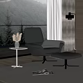 Black Leather Lounge Chair With Ottoman Side Table And Floor Lamp By Window