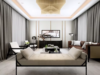 Elegant Modern Luxury Living Room Interior Design With Comfortable Leather Sofa And Exquisite Decorations 3d model