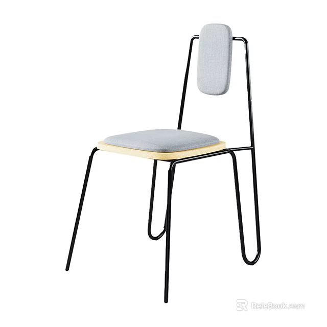 Modern Leisure Chair With Light Gray Padded Seat And Black Metal Frame Design 3d model 