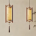 Chinese Wooden Frame Pendant Lights With Floral Shades Tassel And Bamboo On Light Wall
