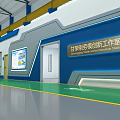 Spacious Factory Interior With High Ceiling Windows Blue Green Floors Yellow Accents And Machinery