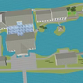 Architectural Layout Of Multiple Buildings With Gray Rooftops Around Water Area And Green Spaces