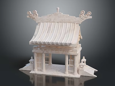 Traditional Chinese Stone Architecture Model With Ornate Roof Tiles Decorative Carvings And Base 3d model