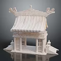 Traditional Chinese Stone Architecture Model With Ornate Roof Tiles Decorative Carvings And Base