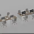 Modern Office Desk Workstations With Computers Monitors And Ergonomic Rolling Chairs 3d model