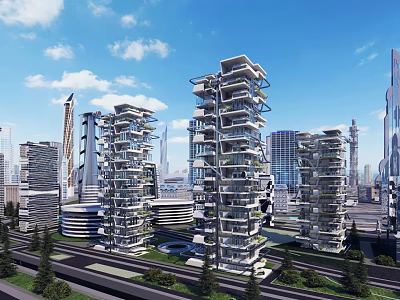 Modern High Rise Residential Building With Innovative Design And Urban Green Balconies 3d model