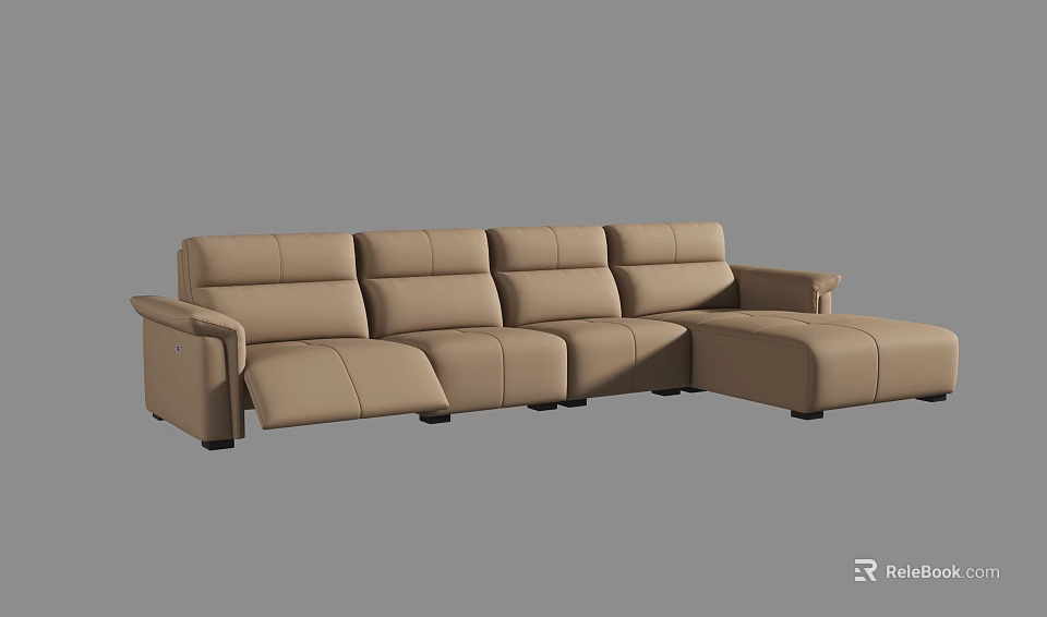 Light Brown Leather L Shaped Sectional Sofa with Reclining Seats for Living Room 3d model 