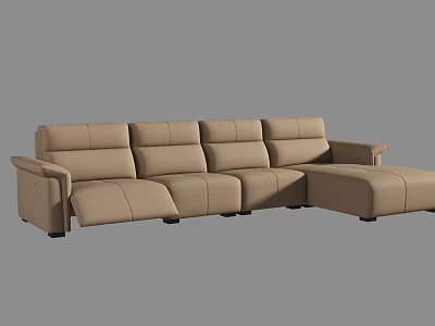 Light Brown Leather L Shaped Sectional Sofa with Reclining Seats for Living Room 3d model