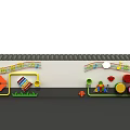 Colorful Playground Equipment with Music Notes Geometric Shapes Building Blocks Apple Decorations and Grass Patterns