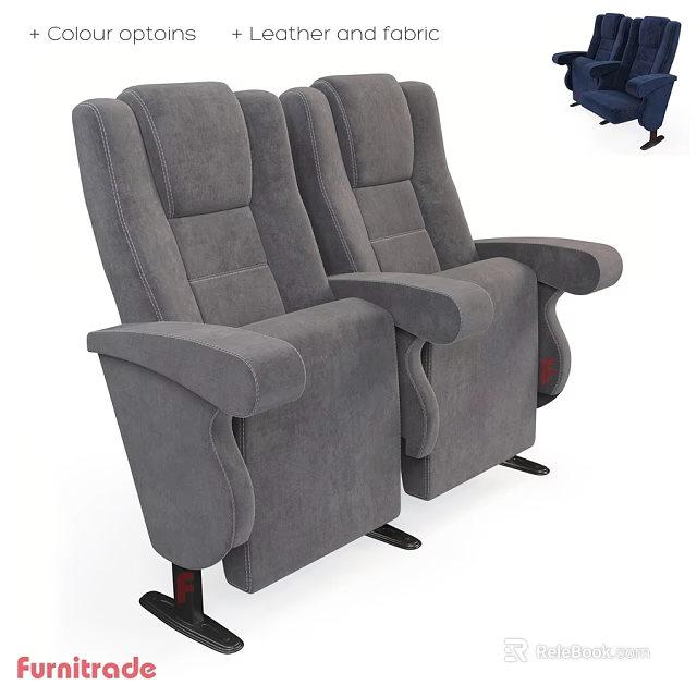 Soft Grey Fabric High Back Leisure Recliner Chairs Designed For Comfortable Home Cinema Experience 3d model 
