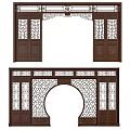 Traditional Chinese Wooden Door Arch With Intricate Carved Lattice And Circular Design