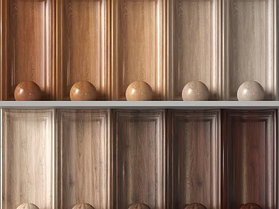 Wood Panels With Various Textures And Stone Decorative Balls For Interior Design Samples 3d model