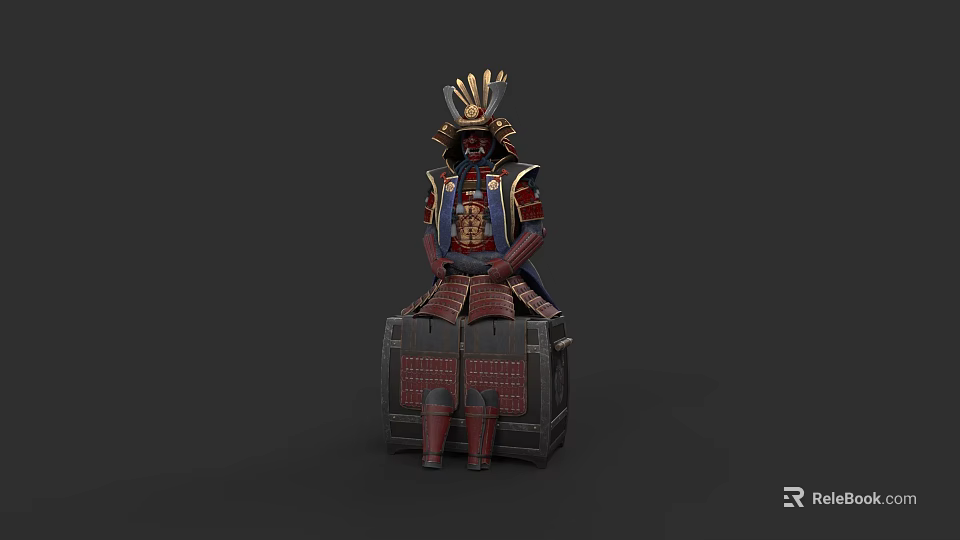 Samurai Armor Clothing with Traditional Decorative Red and Blue Design Elements 3d model 