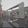 Modern Clothing Store Interior With Display Racks Hanging Apparel Chandeliers And Polished Floor