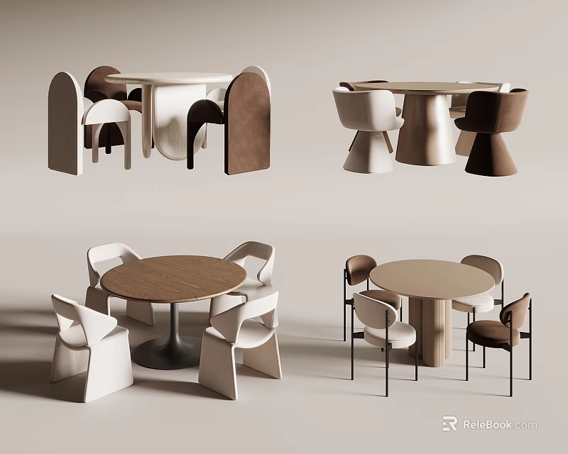 Modern Kids Table Designs With Round Wooden Tops And Matching Chairs In White Brown 3d model 