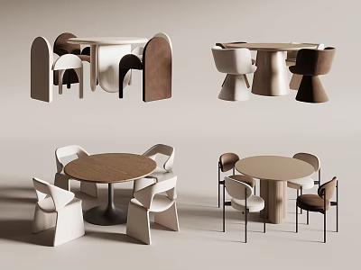 Modern Kids Table Designs With Round Wooden Tops And Matching Chairs In White Brown 3d model